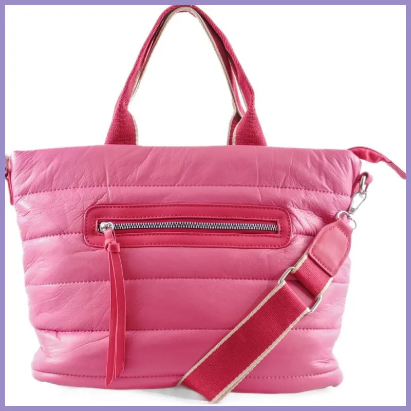 Női kézitáska pufidzseki anyagból, műbőr, pink lupusbag-hu 4