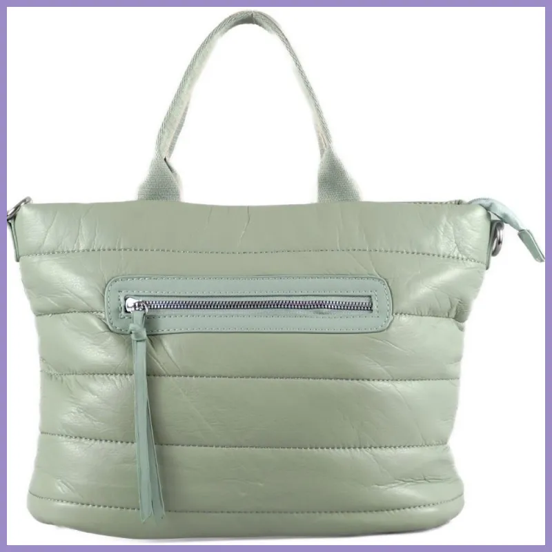Női kézitáska pufidzseki anyagból, műbőr, zöld lupusbag-hu 1