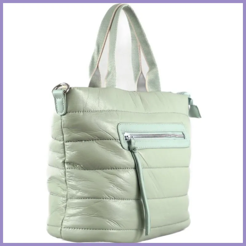 Női kézitáska pufidzseki anyagból, műbőr, zöld lupusbag-hu 2