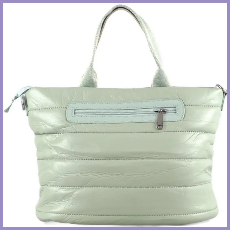 Női kézitáska pufidzseki anyagból, műbőr, zöld lupusbag-hu 3