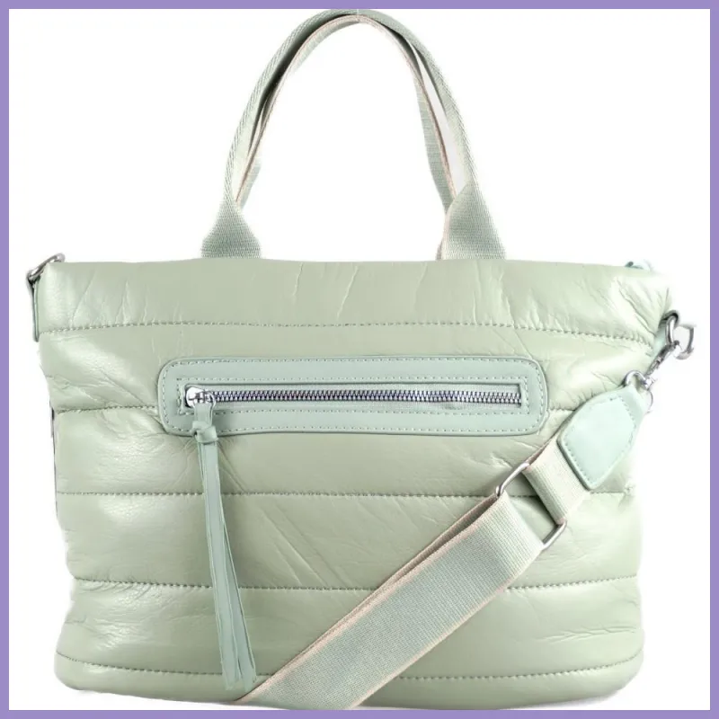 Női kézitáska pufidzseki anyagból, műbőr, zöld lupusbag-hu 4