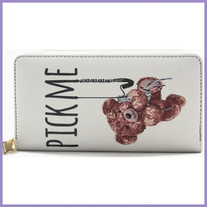 Női macis pénztárca felirattal, poliészter, fehér, "pick me" lupusbag-hu 1