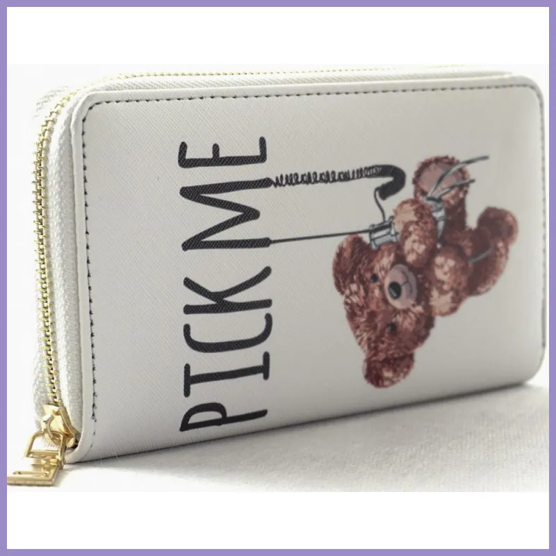 Női macis pénztárca felirattal, poliészter, fehér, "pick me" lupusbag-hu 2