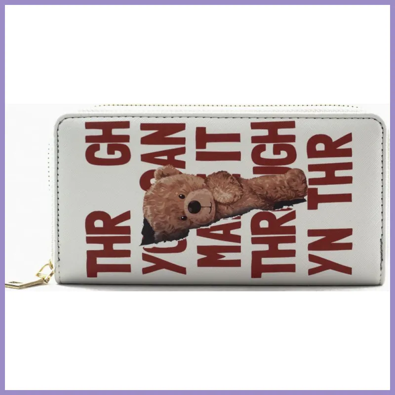 Női macis pénztárca felirattal, poliészter, fehér, "through" lupusbag-hu 1