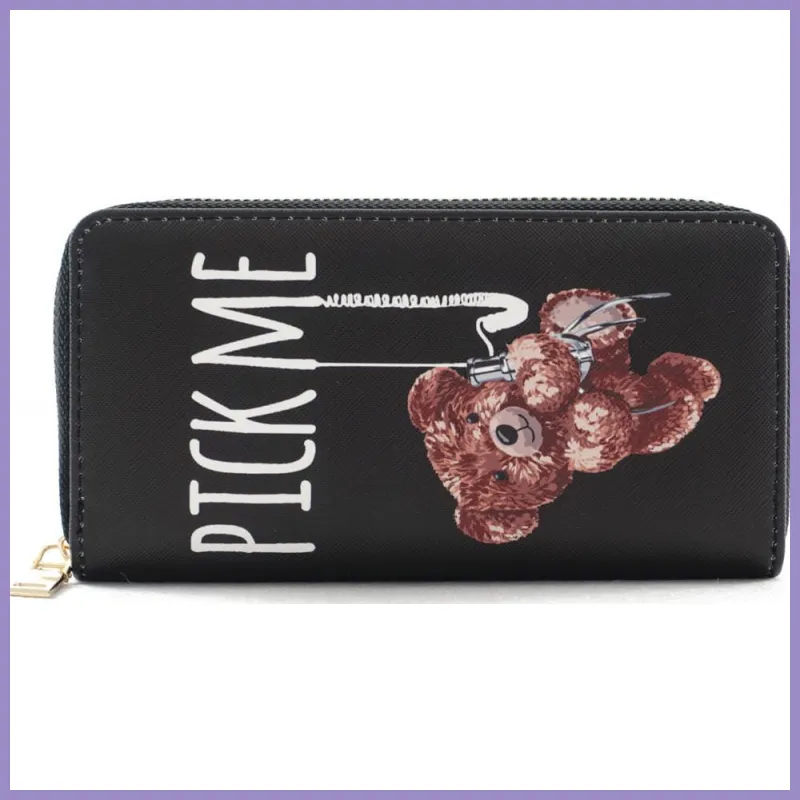 Női macis pénztárca felirattal, poliészter, fekete, "pick me" lupusbag-hu 1