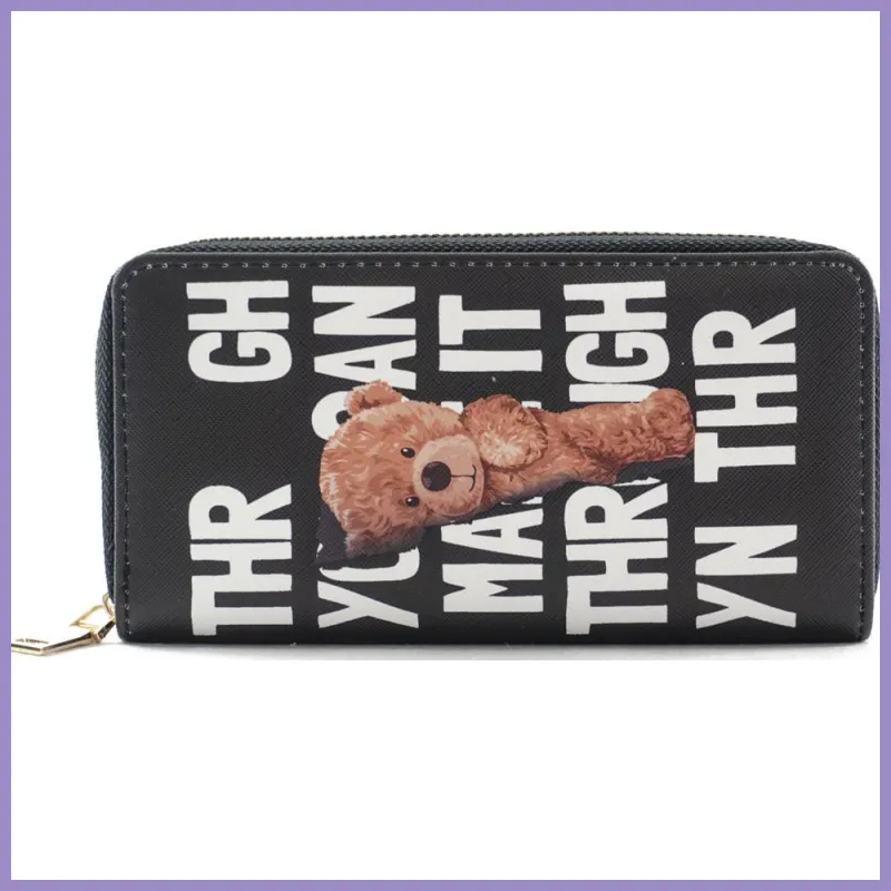 Női macis pénztárca felirattal, poliészter, fekete, "through" lupusbag-hu 1