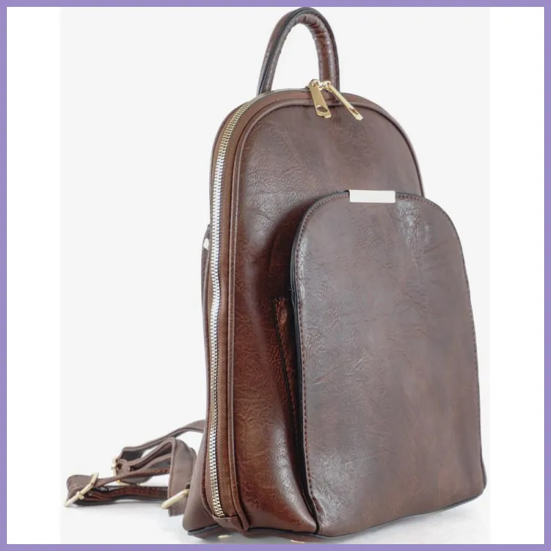 Női mini hátizsák (válltáskaként is hordható), elöl nagy zseb, műbőr, barna lupusbag-hu 2