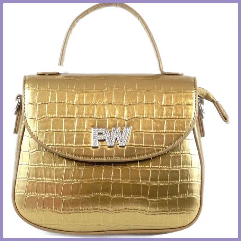 Női partitáska krokodilmintás, műbőr, arany lupusbag-hu 1