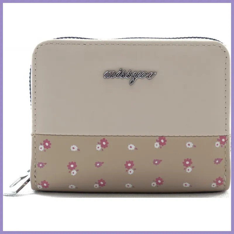 Női pénztárca, "missyou", virágokkal, műbőr, bézs lupusbag-hu 1