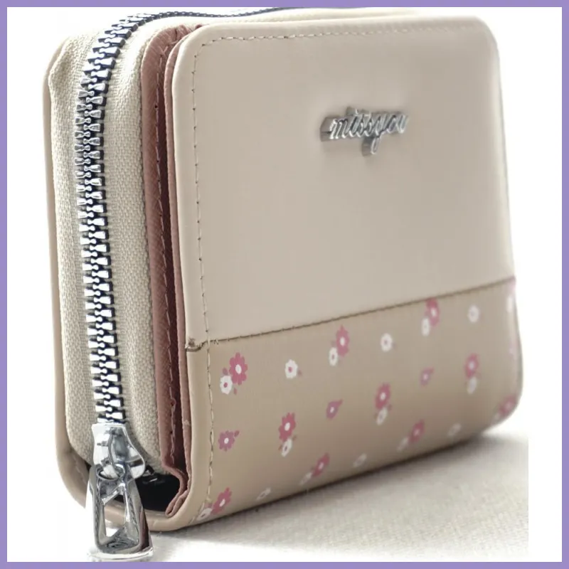 Női pénztárca, "missyou", virágokkal, műbőr, bézs lupusbag-hu 2