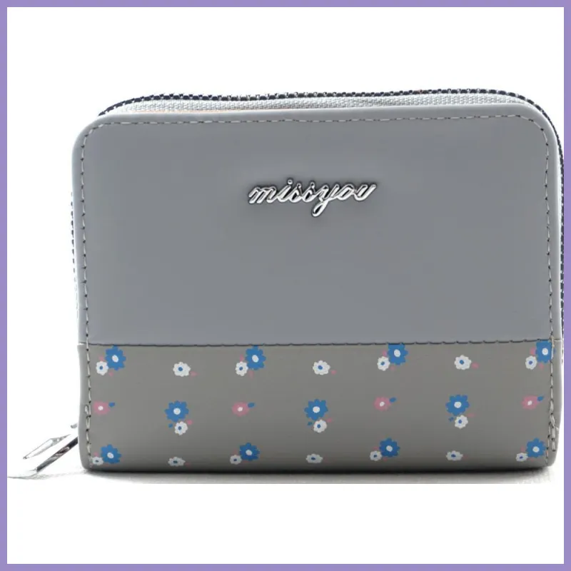 Női pénztárca, "missyou", virágokkal, műbőr, kék lupusbag-hu 1