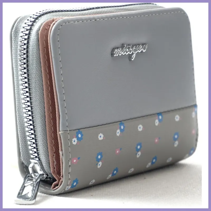 Női pénztárca, "missyou", virágokkal, műbőr, kék lupusbag-hu 2