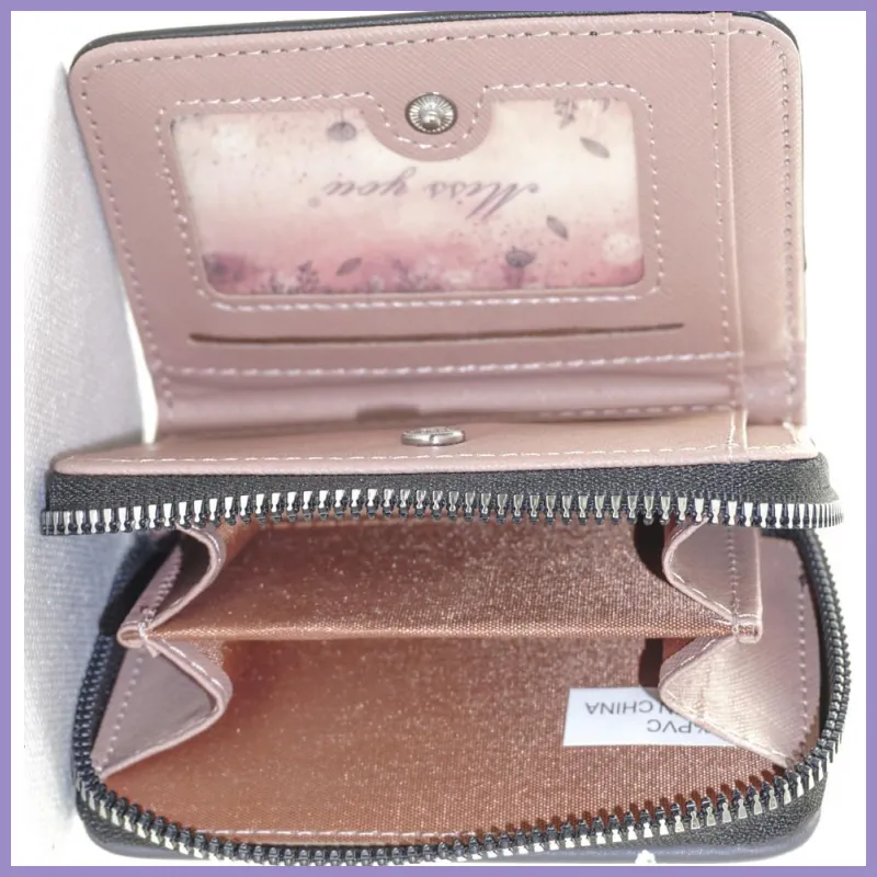 Női pénztárca, "missyou", virágokkal, műbőr, kék lupusbag-hu 3