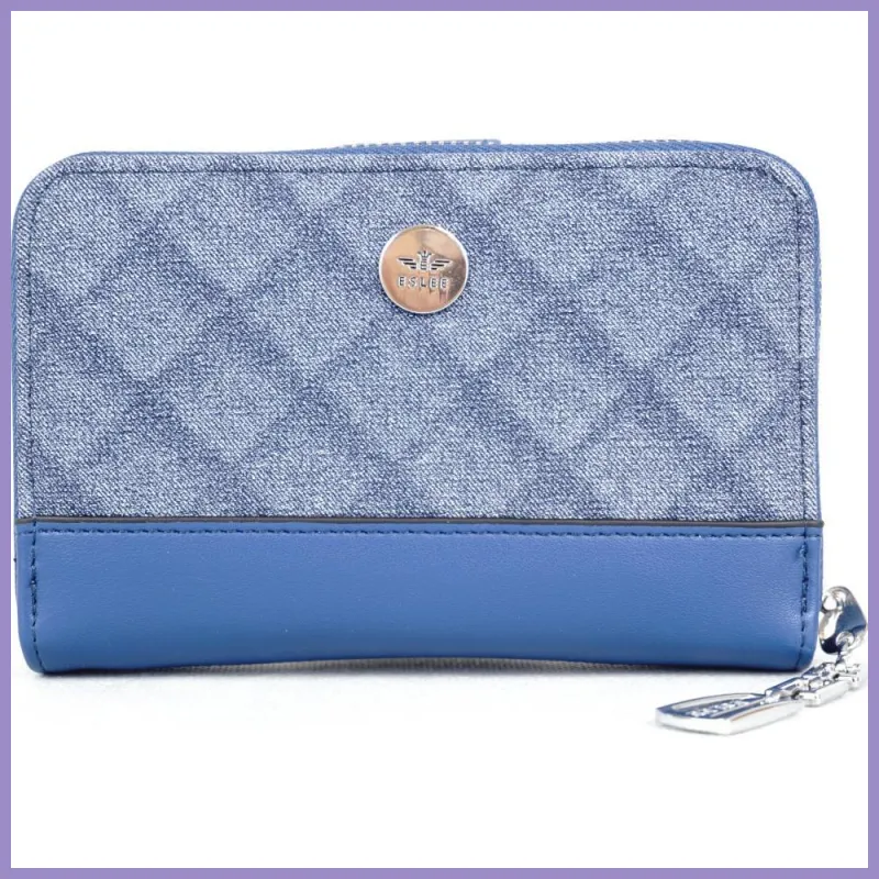 Női pénztárca négyzetes mintával, műbőr, kék lupusbag-hu 1