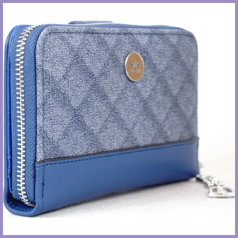 Női pénztárca négyzetes mintával, műbőr, kék lupusbag-hu 2