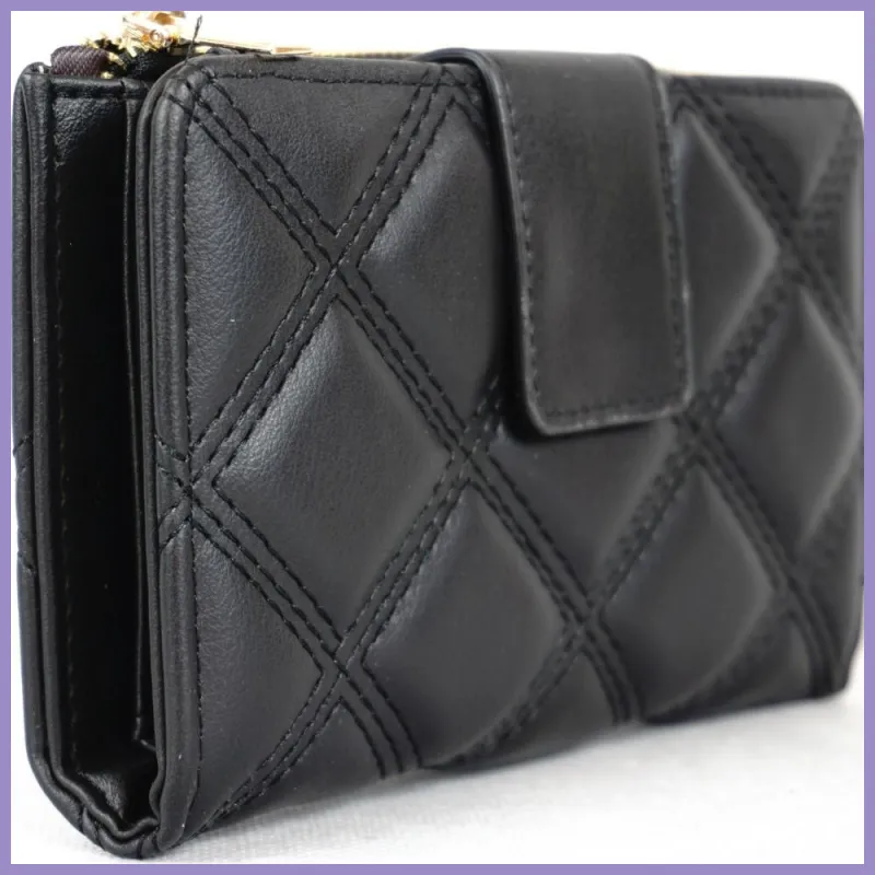 Női pénztárca steppent mintával, műbőr, fekete lupusbag-hu 2