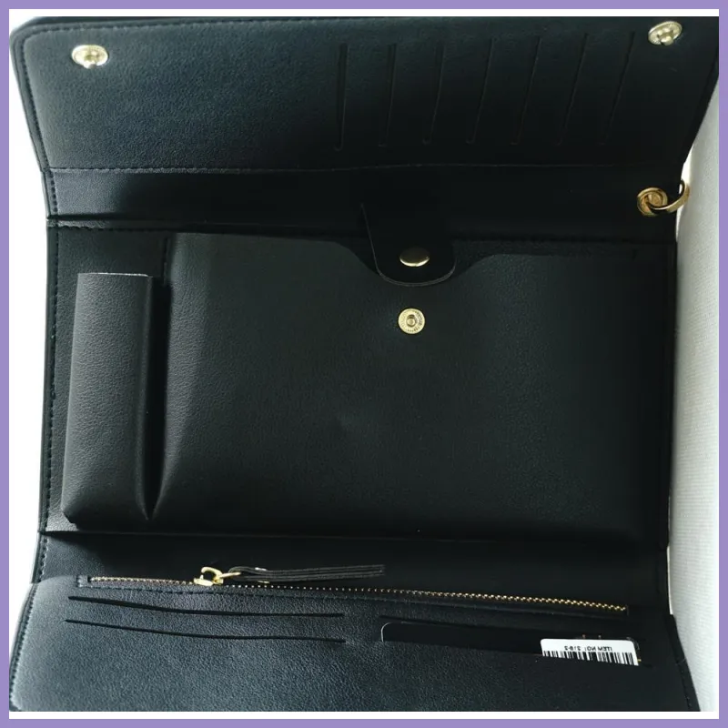 Női pénztárca, teljesen kihajtható, műbőr, fekete lupusbag-hu 2