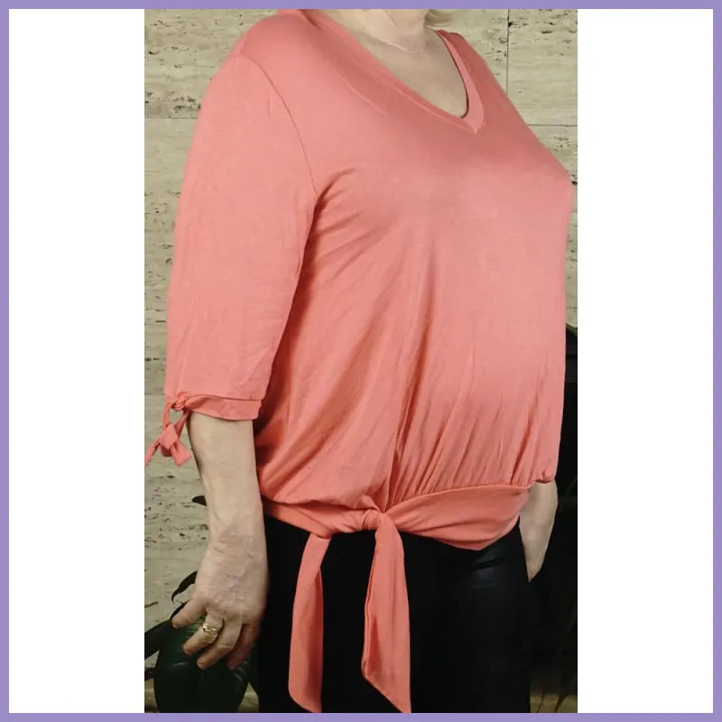 Női póló vállán és derekán megköthető, lazac lupusbag-hu 2