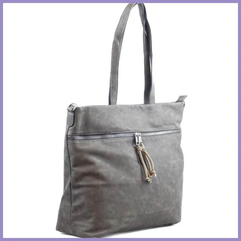 Női shopper válltáska elöl széles zsebbel, műbőr, szürke lupusbag-hu 2