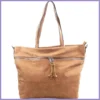 Női shopper válltáska elöl széles zsebbel, műbőr, világosbarna lupusbag-hu 1