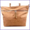 Női shopper válltáska elöl széles zsebbel, műbőr, világosbarna lupusbag-hu 3
