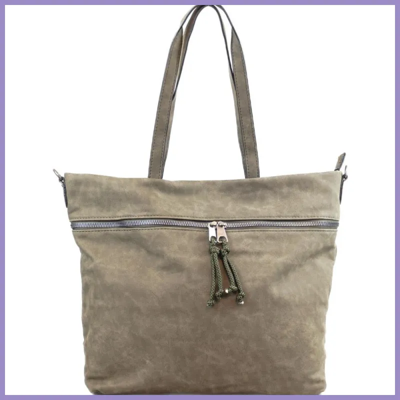 Női shopper válltáska elöl széles zsebbel, műbőr, zöld lupusbag-hu 1