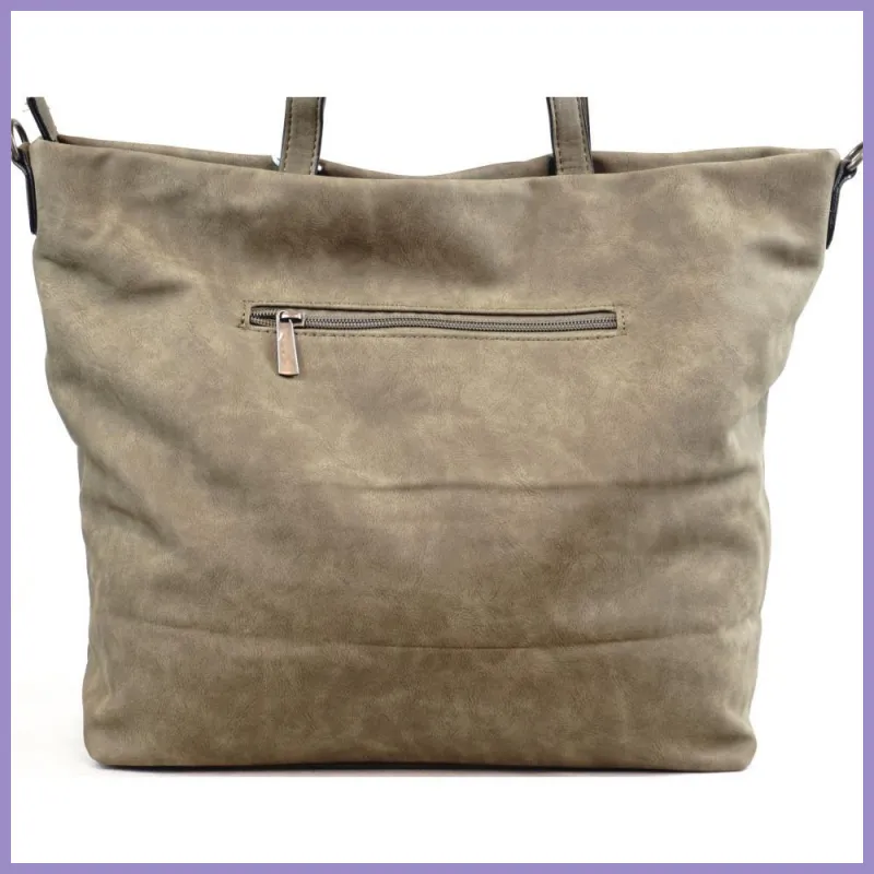 Női shopper válltáska elöl széles zsebbel, műbőr, zöld lupusbag-hu 4