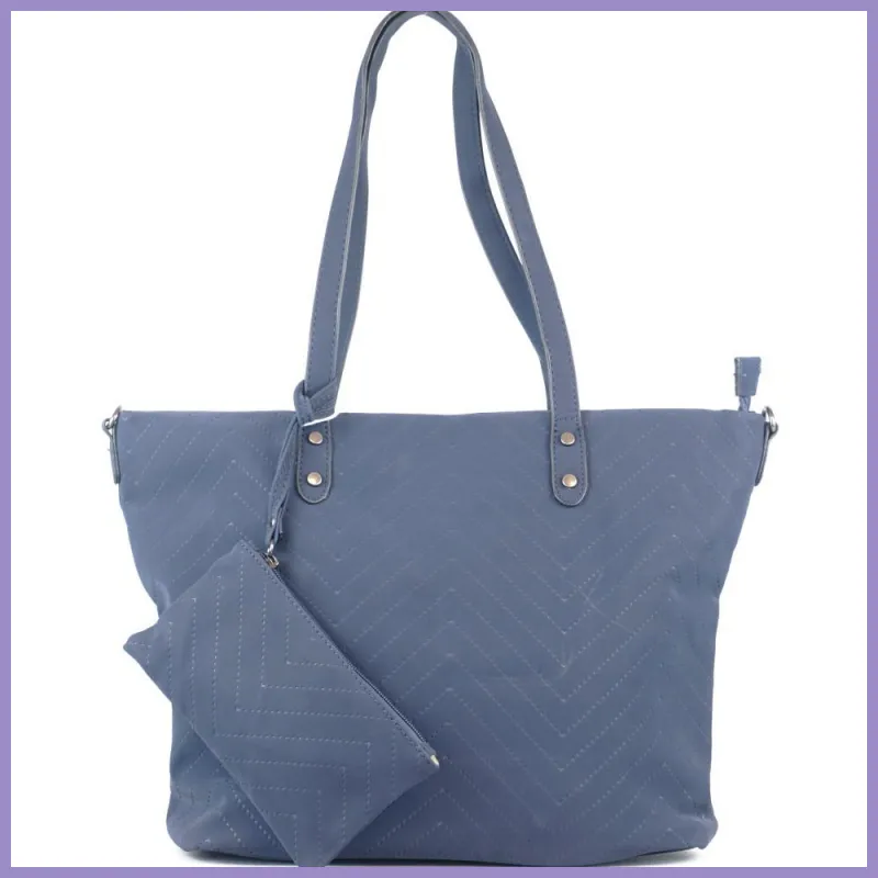 Női shopper válltáska lyuggatott V mintával, poliészter, kék lupusbag-hu 1