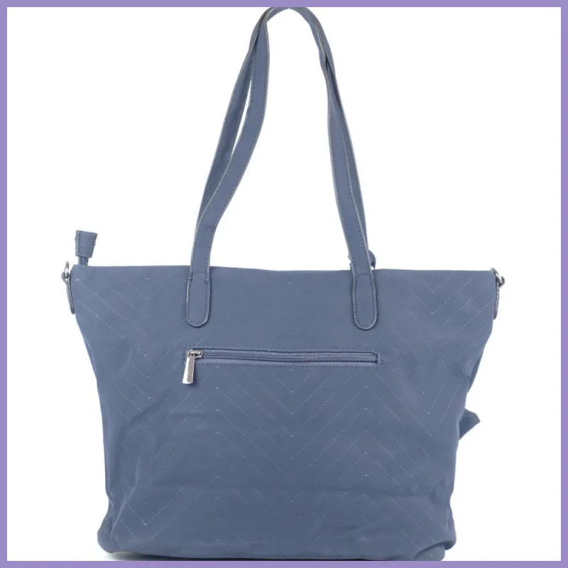 Női shopper válltáska lyuggatott V mintával, poliészter, kék lupusbag-hu 3