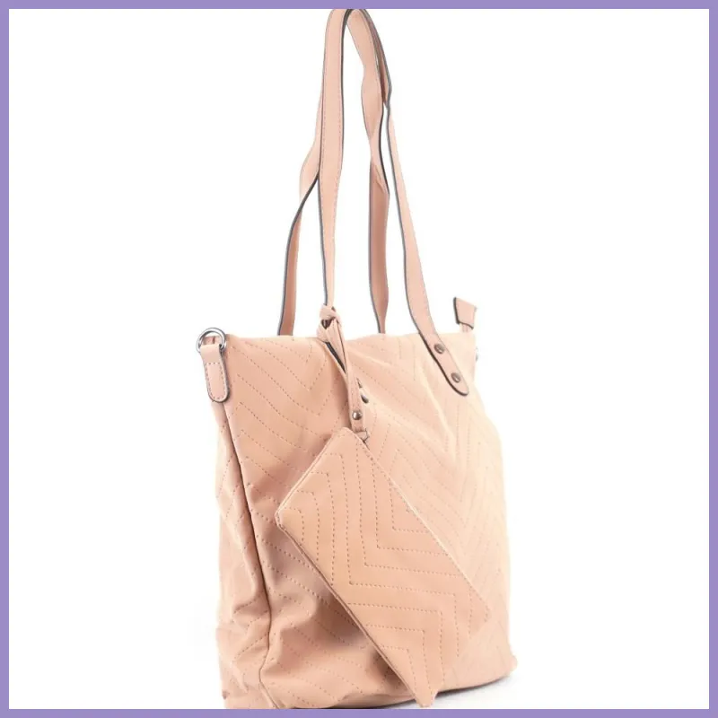 Női shopper válltáska lyuggatott V mintával, poliészter, rózsaszín lupusbag-hu 2