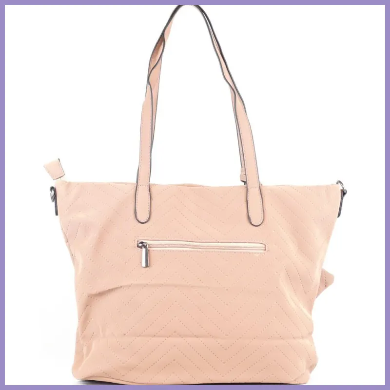 Női shopper válltáska lyuggatott V mintával, poliészter, rózsaszín lupusbag-hu 3