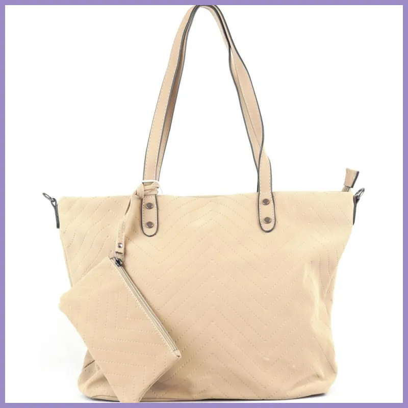 Női shopper válltáska lyuggatott V mintával, poliészter, szürke lupusbag-hu 1