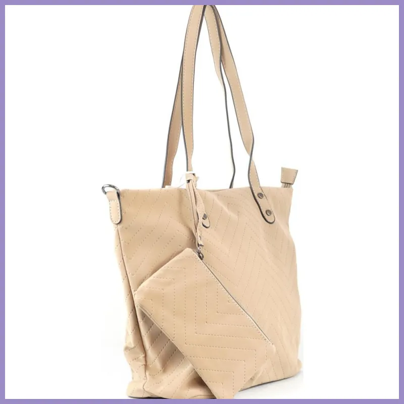 Női shopper válltáska lyuggatott V mintával, poliészter, szürke lupusbag-hu 2