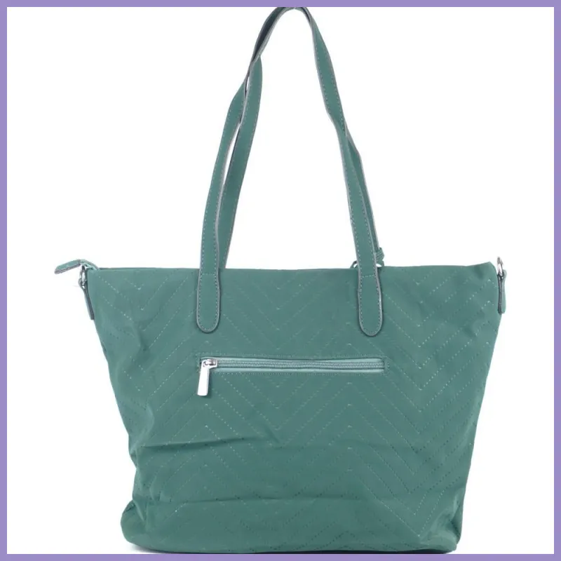 Női shopper válltáska lyuggatott V mintával, poliészter, zöld lupusbag-hu 3