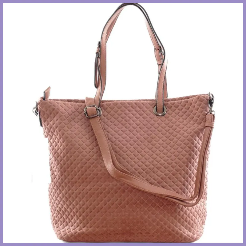 Női shopper válltáska nyomott négyzet mintával, velúr, rózsaszín lupusbag-hu 1