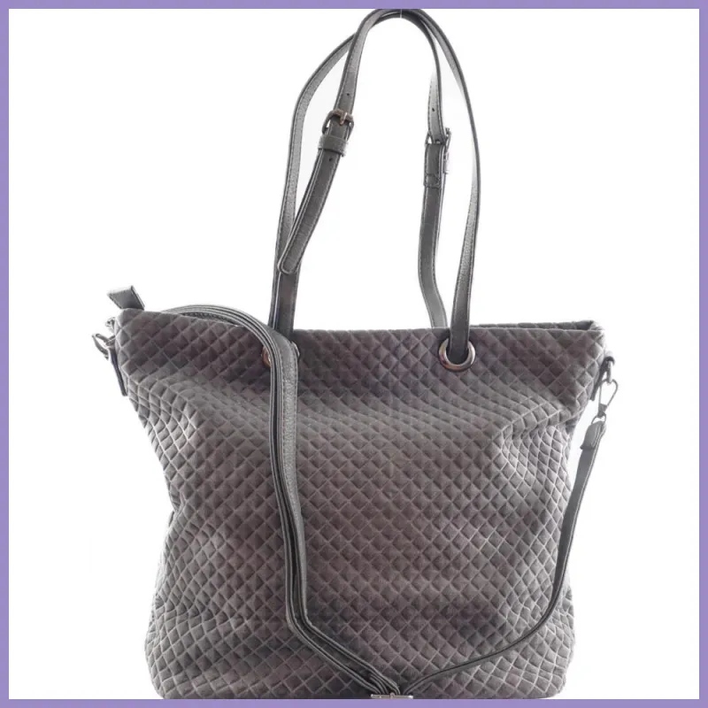 Női shopper válltáska nyomott négyzet mintával, velúr, szürke lupusbag-hu 1