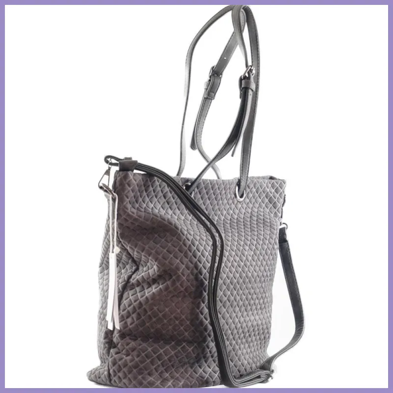 Női shopper válltáska nyomott négyzet mintával, velúr, szürke lupusbag-hu 2