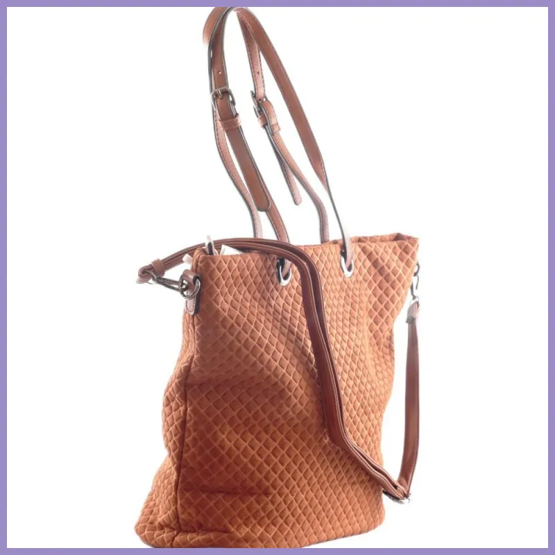 Női shopper válltáska nyomott négyzet mintával, velúr, világosbarna lupusbag-hu 2