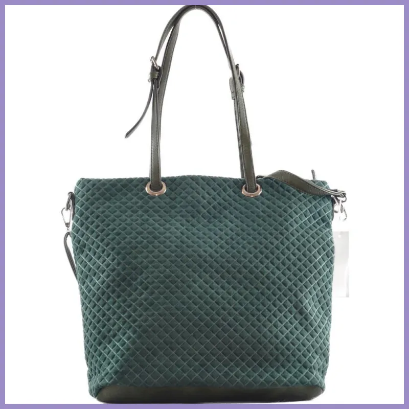 Női shopper válltáska nyomott négyzet mintával, velúr, zöld lupusbag-hu 3