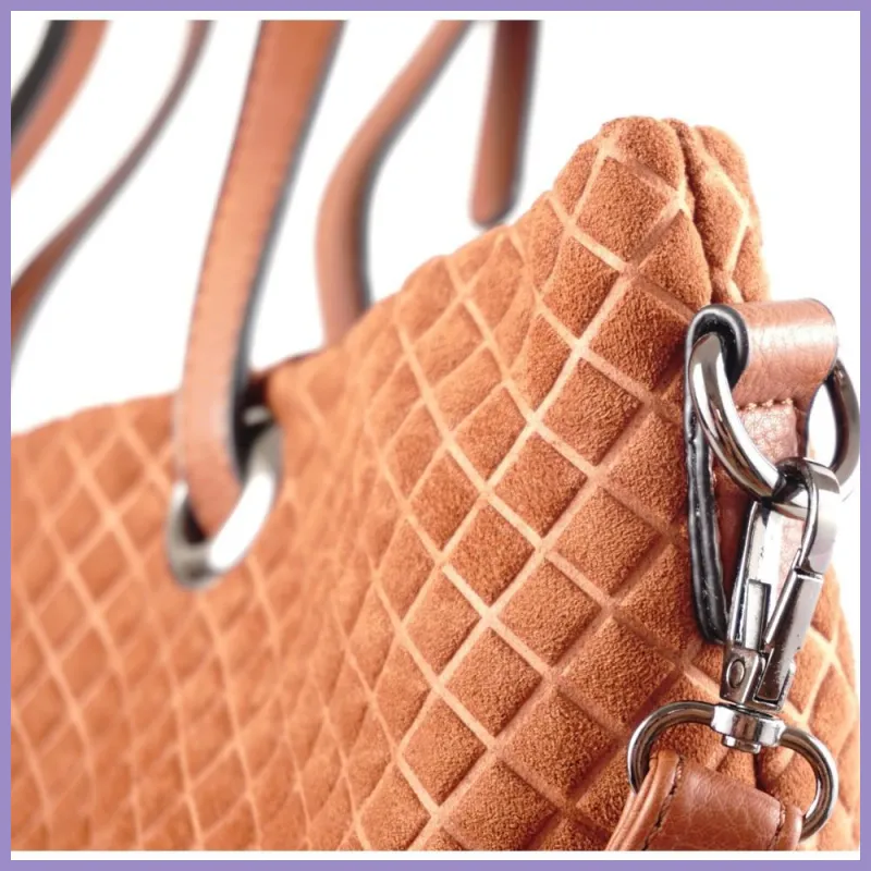 Női shopper válltáska nyomott négyzet mintával, velúr, zöld lupusbag-hu 5