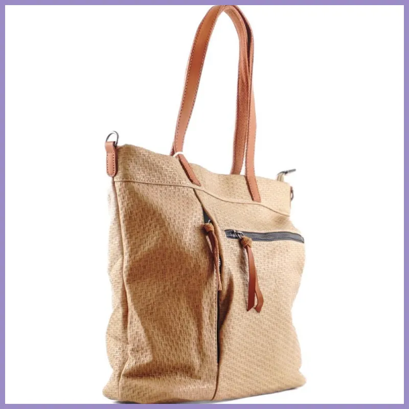 Női shopper válltáska szőttes mintával, műbőr, bézs lupusbag-hu 2