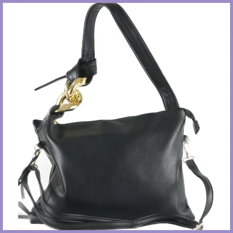 Női válltáska nagy láncszemmel, műbőr, fekete lupusbag-hu 1