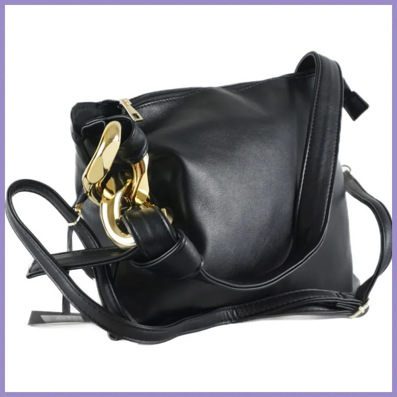 Női válltáska nagy láncszemmel, műbőr, fekete lupusbag-hu 2