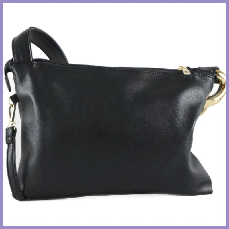 Női válltáska nagy láncszemmel, műbőr, fekete lupusbag-hu 3