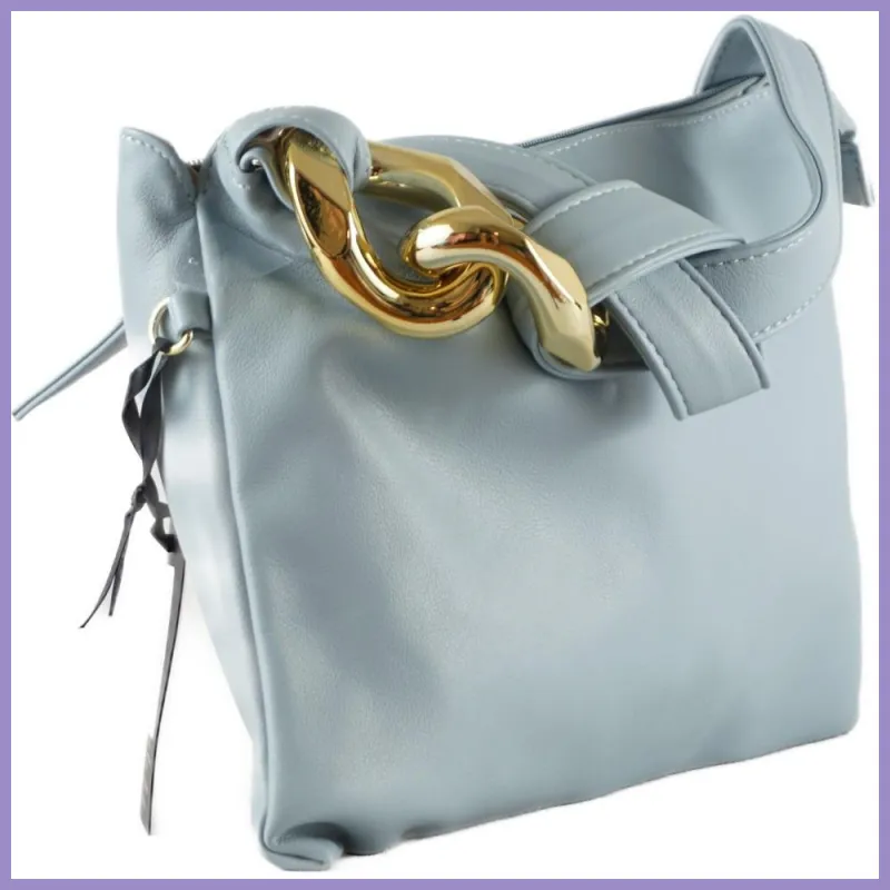 Női válltáska nagy láncszemmel, műbőr, kék lupusbag-hu 2