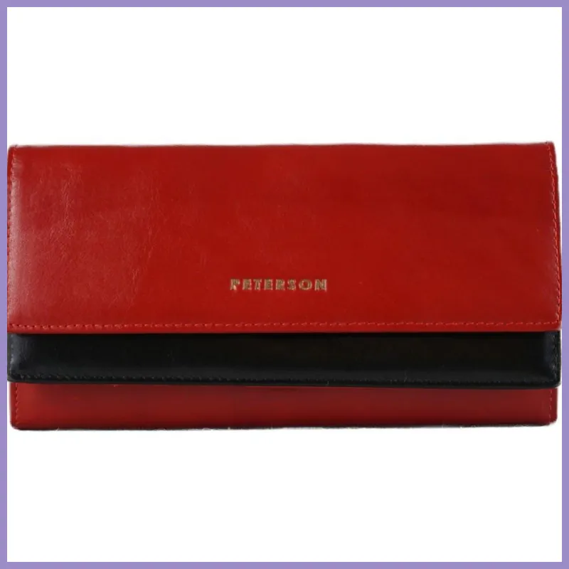 Peterson sok rekeszes női pénztárca, bőr, piros-fekete lupusbag-hu 1