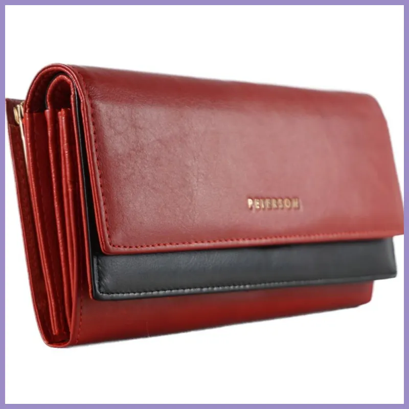 Peterson sok rekeszes női pénztárca, bőr, piros-fekete lupusbag-hu 2