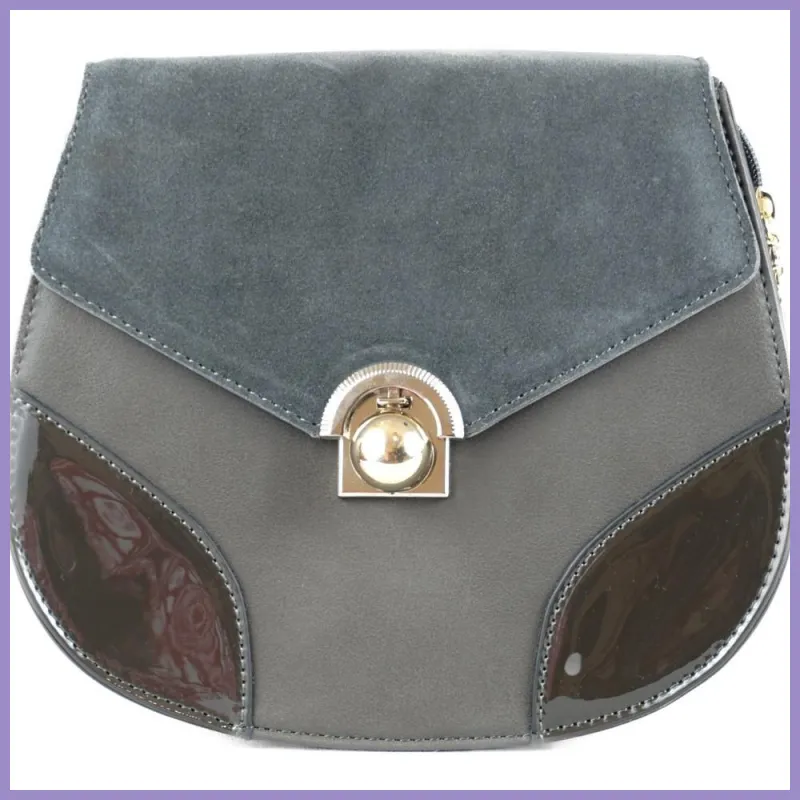 Silvia Rosa elegáns női keresztpántos elején nagy csattal, műbőr, szürke lupusbag-hu 1