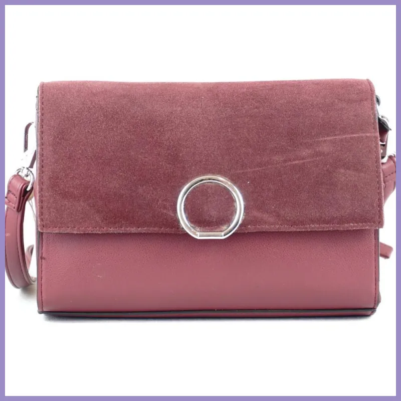 Silvia Rosa elegáns női keresztpántos táska elején karika dísszel, műbőr, bordó lupusbag-hu 1