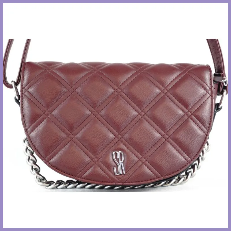 Silvia Rosa láncos női keresztpántos táska, puha steppelt, műbőr, bordó lupusbag-hu 2